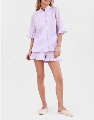 Cream Linen Pajama Set with Shorts